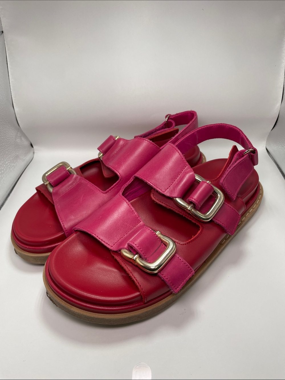 ALOHAS Buckle Sandals with Silver Hardware Pink - REd / Pink - 40 or 9